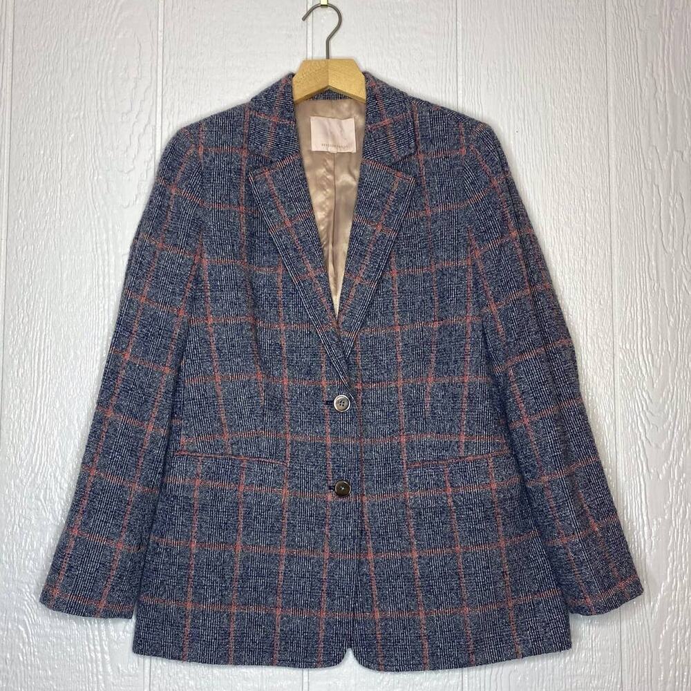 REBECCA TAYLOR Tweedy Blazer Plaid Navy Wool Alpaca Blend - Picture 5 of 10